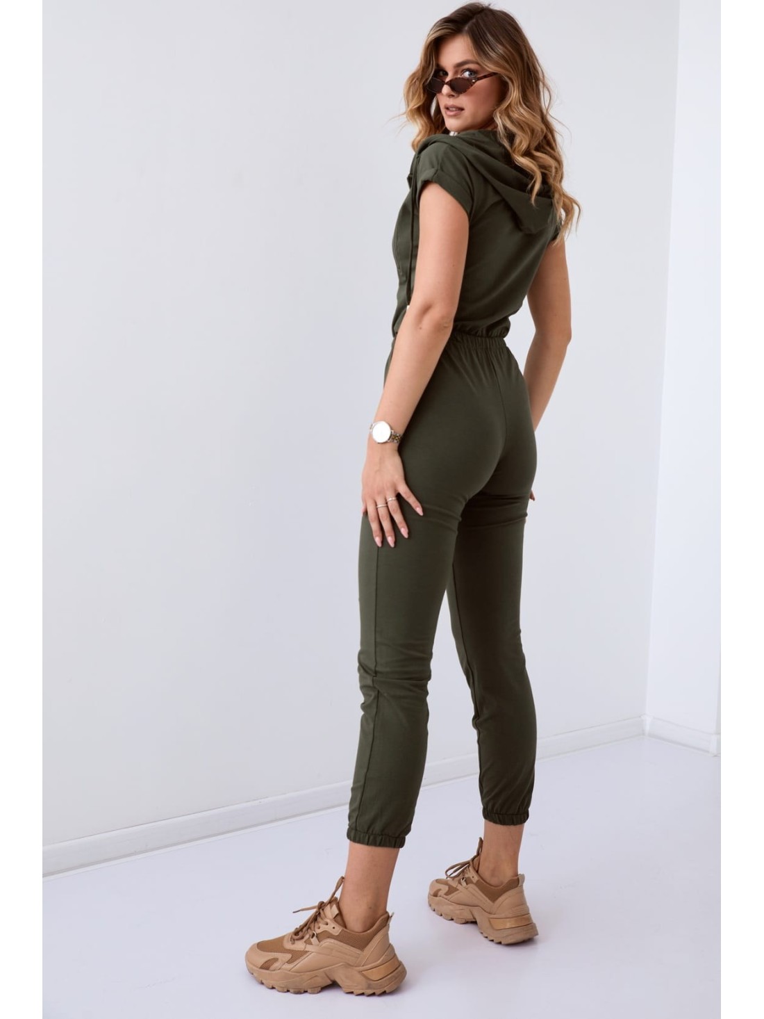 Khakifarbener Damen-Overall mit Kapuze FK622 – Online-Shop – Boutique